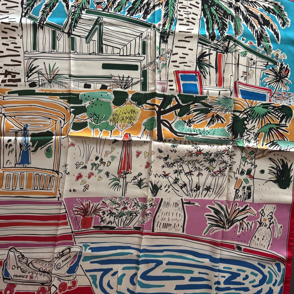 Colorful Scenic 90x90 square silk scarf